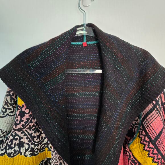 Mieko Mintz Short Kantha Open Kimono Jacket Reversible Lagenlook OS - Picture 5 of 11